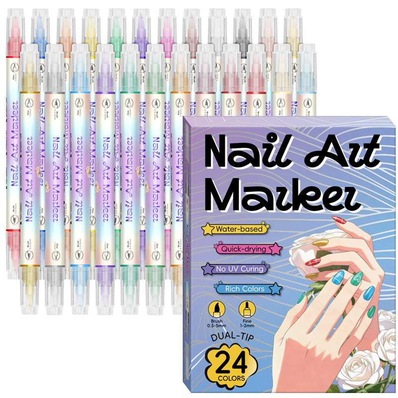 🖌️ Sada fixů na nehty 2v1 – přesná špička + štětec pro dokonalé vzory 💅