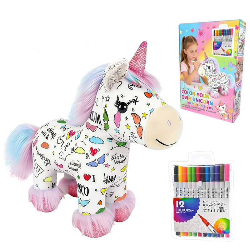 🦄 Sada na vybarvení plyšového jednorožce – omyvatelný a znovu použitelný! 🎨
