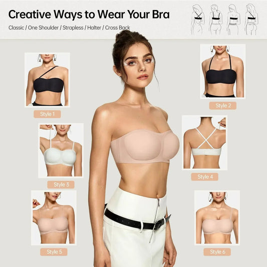 💞Dámské podprsenky bez ramínek, push-up bandeau podprsenky, neklouzavé bezkosticové podprsenky s výztuží, bezešvé pohodlné trubkové podprsenky