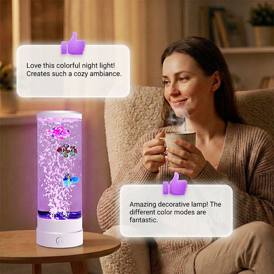😍 LED Lampička s Bublinkami a Rybkami – 7 barev & dálkové ovládání! 🐠