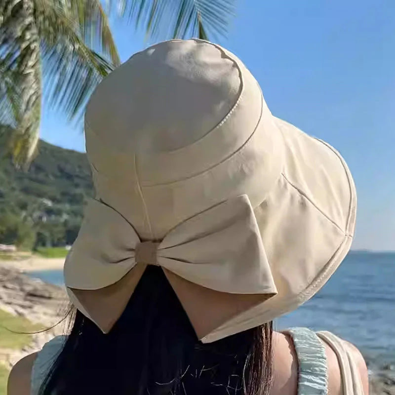 🌞👒 Chraňte si obličej a krk před sluncem – Dámský skládací klobouk se širokou krempou a mašlí – Platba na dobírku