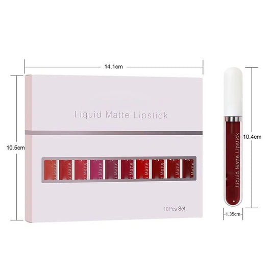 Sada voděodolných matných rtěnek – 10 odstínů, celodenní výdrž 💄