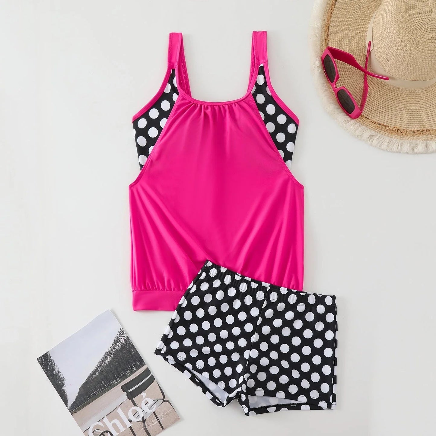 👙 Dvoudílné plavky color-block s puntíky – stylové & pohodlné 💖