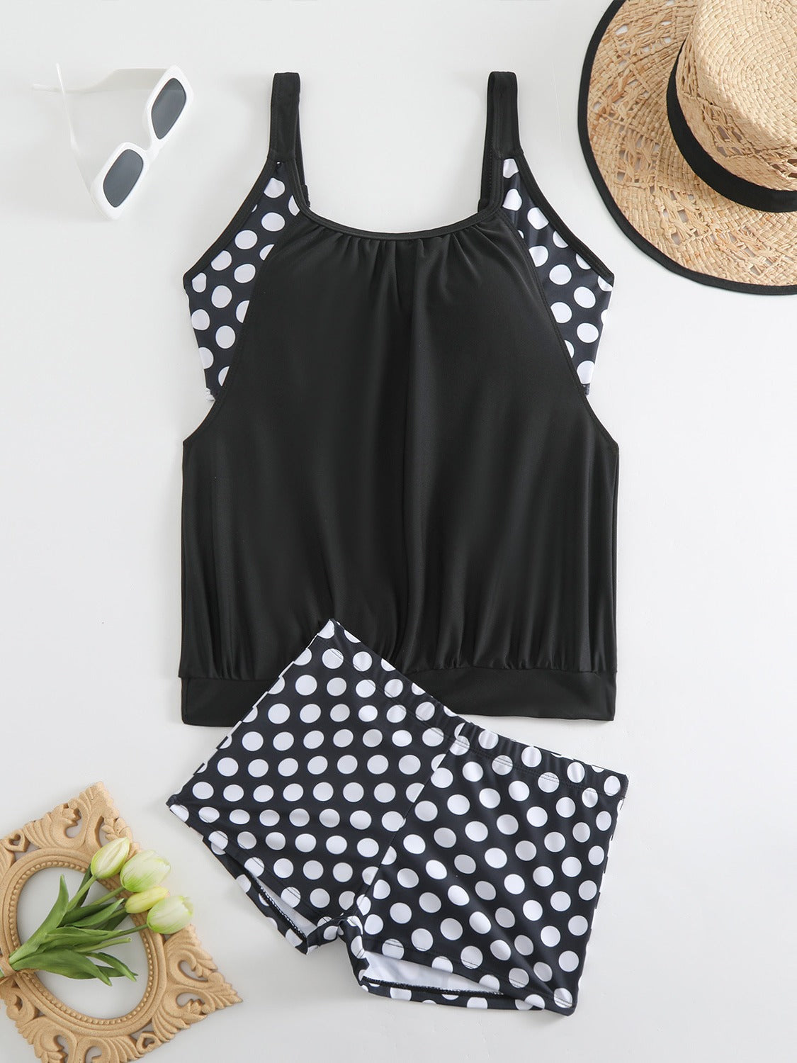 👙 Dvoudílné plavky color-block s puntíky – stylové & pohodlné 💖