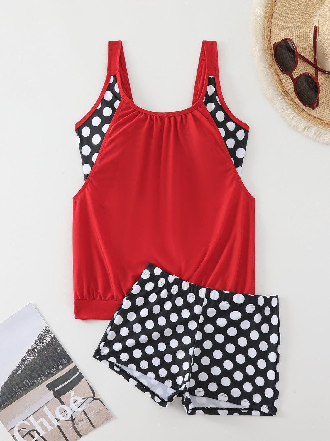 👙 Dvoudílné plavky color-block s puntíky – stylové & pohodlné 💖