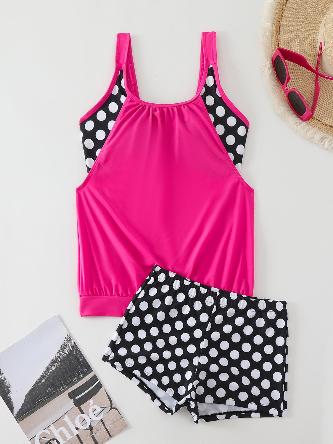 👙 Dvoudílné plavky color-block s puntíky – stylové & pohodlné 💖