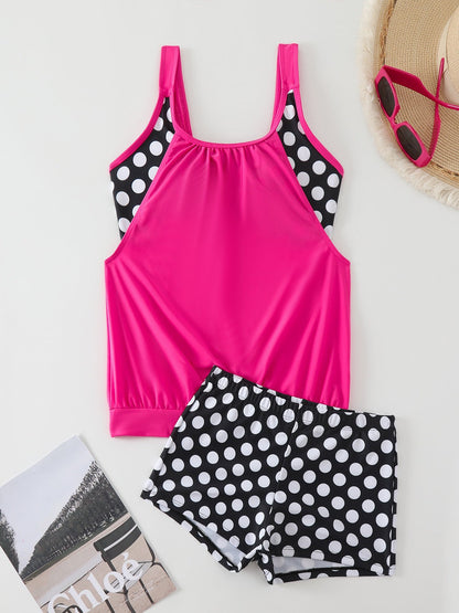 👙 Dvoudílné plavky color-block s puntíky – stylové & pohodlné 💖