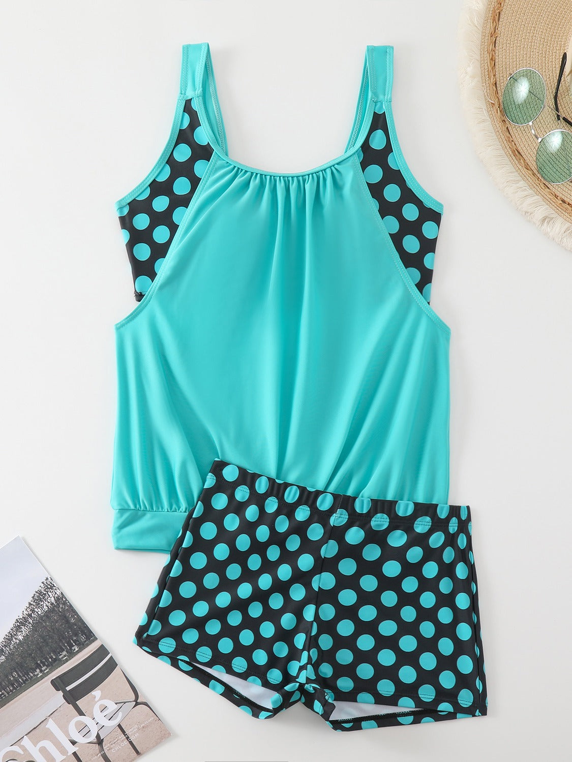 👙 Dvoudílné plavky color-block s puntíky – stylové & pohodlné 💖
