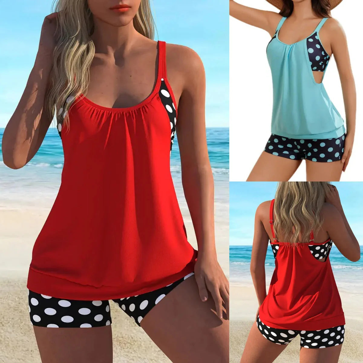 👙 Dvoudílné plavky color-block s puntíky – stylové & pohodlné 💖
