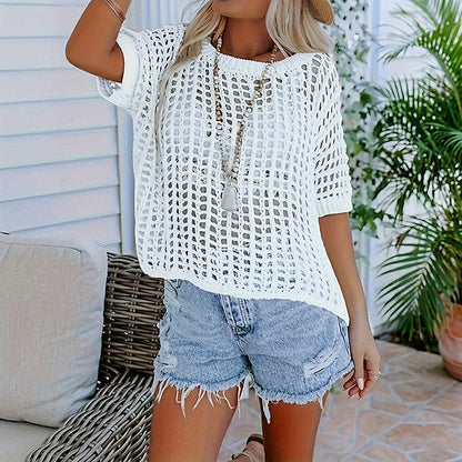 🌸 Lehký háčkovaný svetr – prodyšný a stylový letní top! ☀️