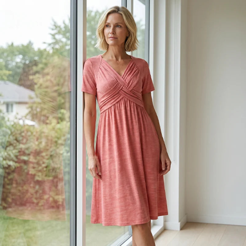 【S–3XL】👗Dámské dlouhé šaty s výstřihem do V a krátkými rukávy