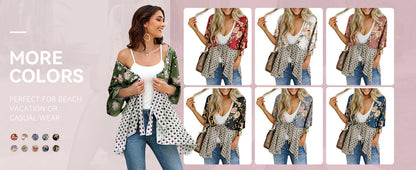 🌸Dámský kardigan s květinovým vzorem, volánkovými rukávy a vázáním vpředu – vzdušné, volné svršky v boho stylu