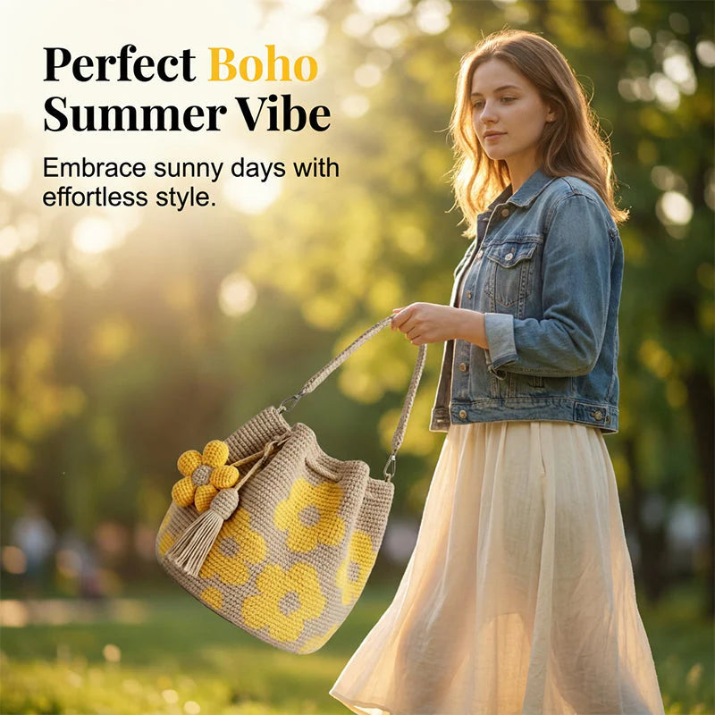 🌼 Háčkovaná bucket taška – boho styl pro léto!