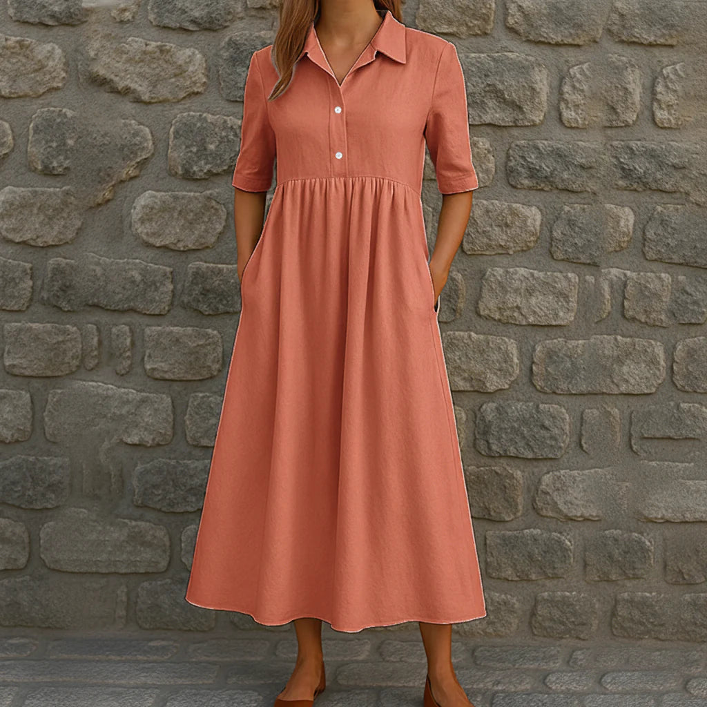 👗 Dámské ležérní midi šaty s empire pasem a košiličkovým stylem