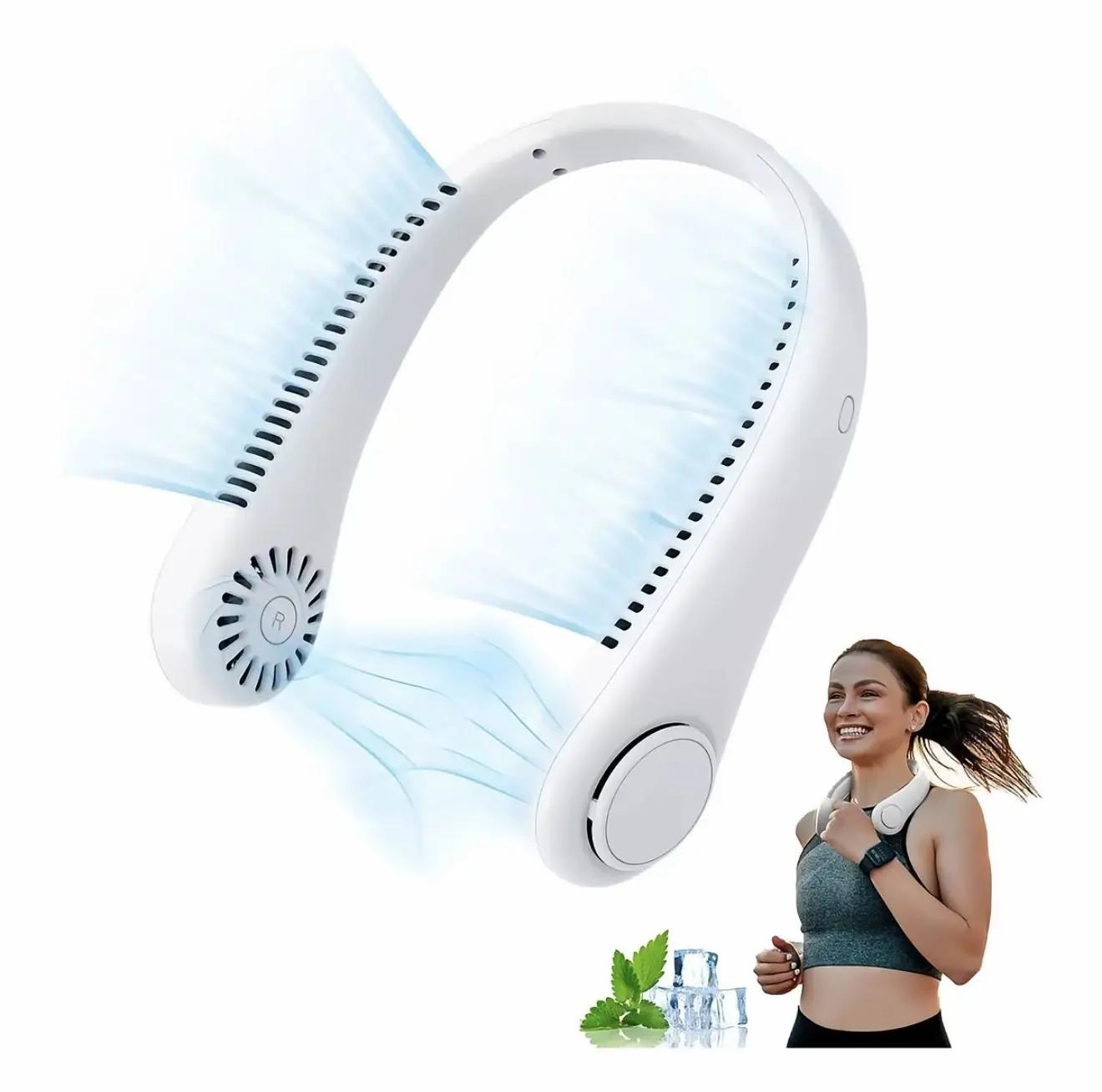 Přenosný mini ventilátor na krk, dobíjecí přes USB, bezlopatkový, s 3 rychlostmi a silným proudem vzduchu