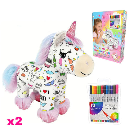 🦄 Sada na vybarvení plyšového jednorožce – omyvatelný a znovu použitelný! 🎨