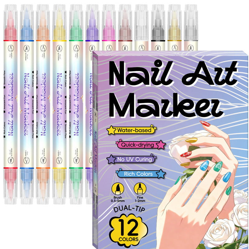 🖌️ Sada fixů na nehty 2v1 – přesná špička + štětec pro dokonalé vzory 💅