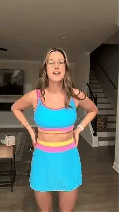 🔥🎁Novinka: 50% SLEVA🔥🌼 Třídílné sportovní bikiny z nylonu s barevnými bloky – vysoký pas se zeštíhlujícím efektem na břicho 👙