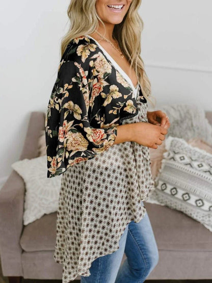 🌸Dámský kardigan s květinovým vzorem, volánkovými rukávy a vázáním vpředu – vzdušné, volné svršky v boho stylu