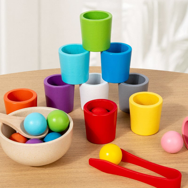 🌈 Duhové kuličky v kelímcích – Montessori hračka pro učení a zábavu! ✨