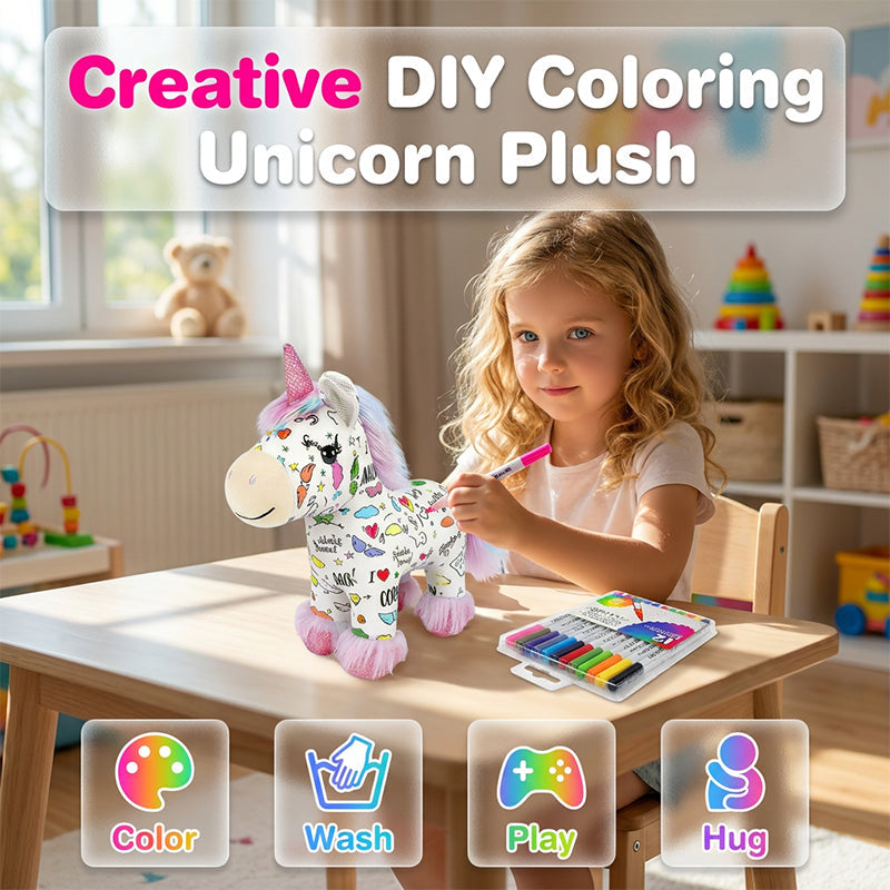 🦄 Sada na vybarvení plyšového jednorožce – omyvatelný a znovu použitelný! 🎨