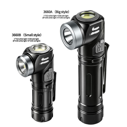 💡🔄 LED čelovka a svítilna s otočnou hlavou 90° + magnet – Univerzální osvětlení! ✨
