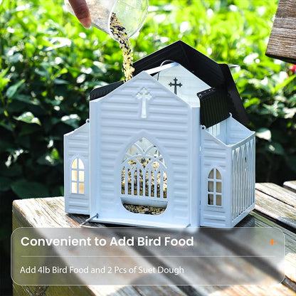🐦✨ Solární krmítko ve tvaru kostela – elegantní a svítící