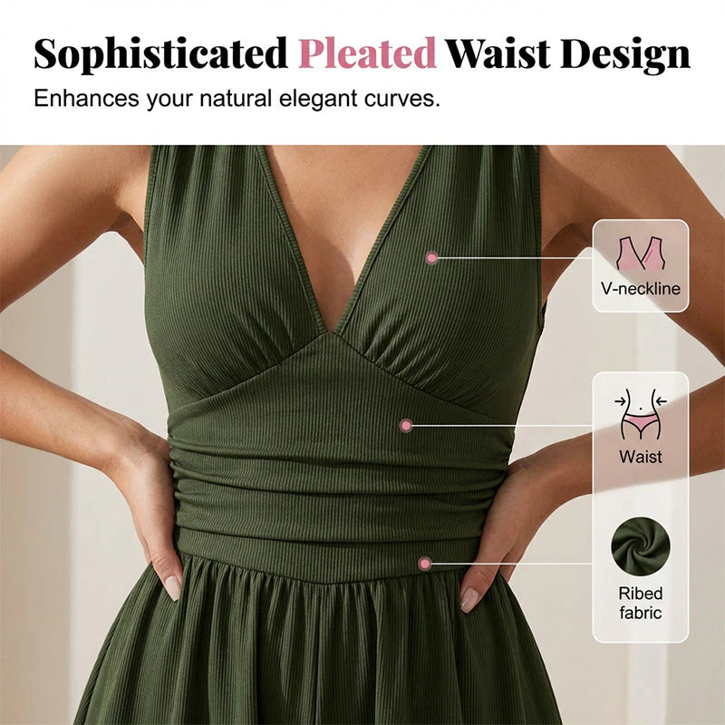 👗 Dámské plisované šaty s výstřihem do V – stažený pas a volný komfort na léto!