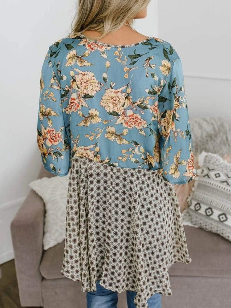 🌸Dámský kardigan s květinovým vzorem, volánkovými rukávy a vázáním vpředu – vzdušné, volné svršky v boho stylu