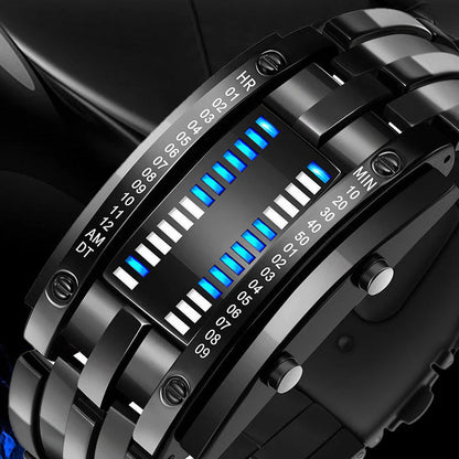 Digitální LED hodiny – nerezová ocel, modré podsvícení, sportovní styl, voděodolné, moderní