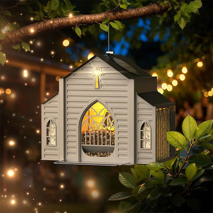 🐦✨ Solární krmítko ve tvaru kostela – elegantní a svítící
