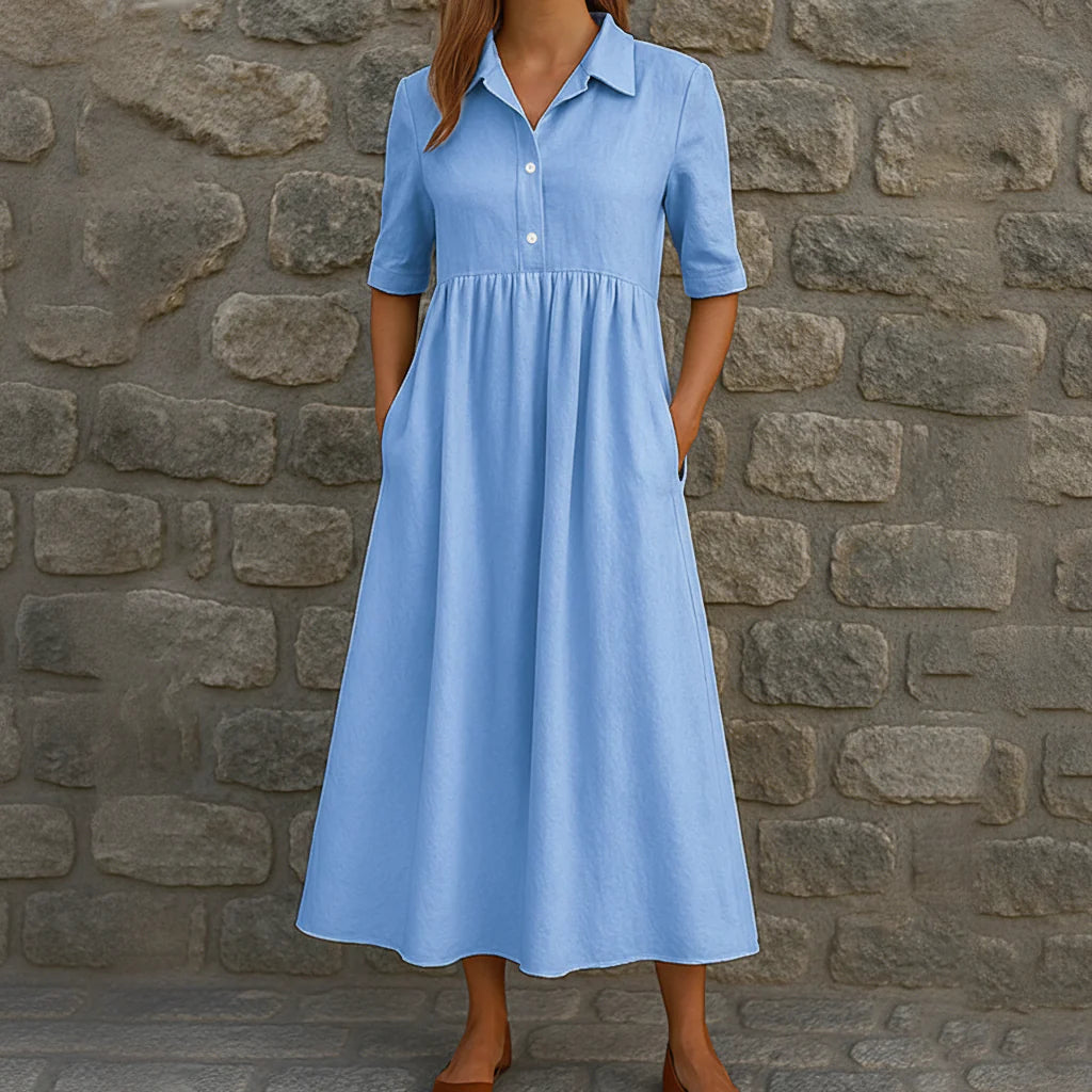 👗 Dámské ležérní midi šaty s empire pasem a košiličkovým stylem