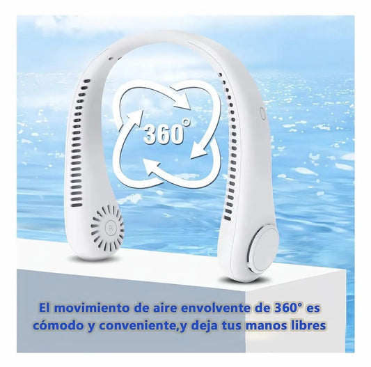 Přenosný mini ventilátor na krk, dobíjecí přes USB, bezlopatkový, s 3 rychlostmi a silným proudem vzduchu