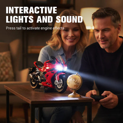 🌟 Model motocyklu v měřítku 1:12 – Interaktivní světla a zvuky! 🏍️