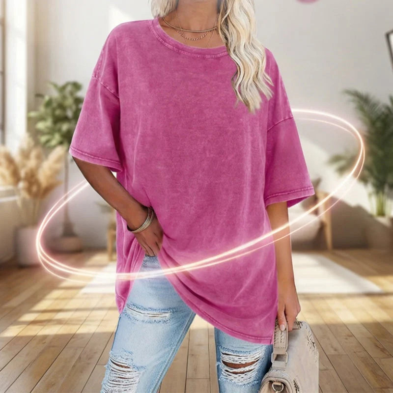 🔥 Novinka 2026-Dámské oversized tričko ve stylu vintage s omytým vzhledem