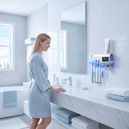 🦷 UV sterilizační držák na zubní kartáčky – hygiena a pořádek v koupelně! ✨