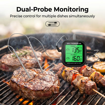 🍖 Teploměr na maso se dvěma sondami – současné měření dvou pokrmů + alarm! 🔥
