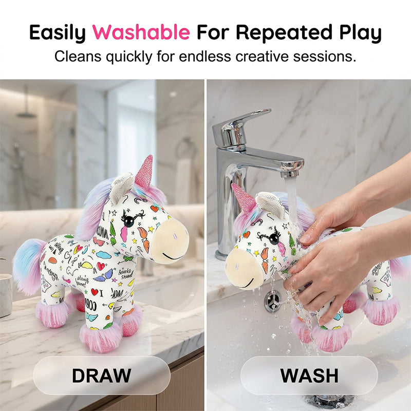 🦄 Sada na vybarvení plyšového jednorožce – omyvatelný a znovu použitelný! 🎨