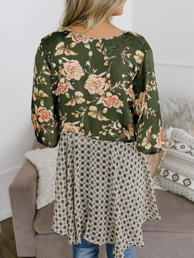 🌸Dámský kardigan s květinovým vzorem, volánkovými rukávy a vázáním vpředu – vzdušné, volné svršky v boho stylu