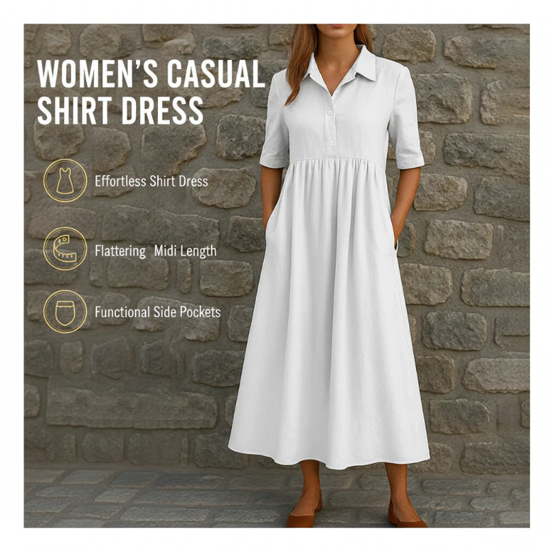 👗 Dámské ležérní midi šaty s empire pasem a košiličkovým stylem