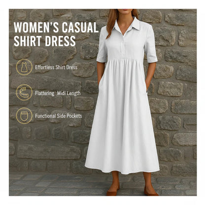 👗 Dámské ležérní midi šaty s empire pasem a košiličkovým stylem