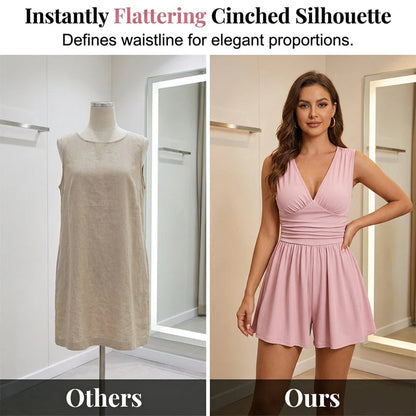 👗 Dámské plisované šaty s výstřihem do V – stažený pas a volný komfort na léto!