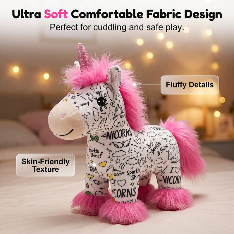 🦄 Sada na vybarvení plyšového jednorožce – omyvatelný a znovu použitelný! 🎨