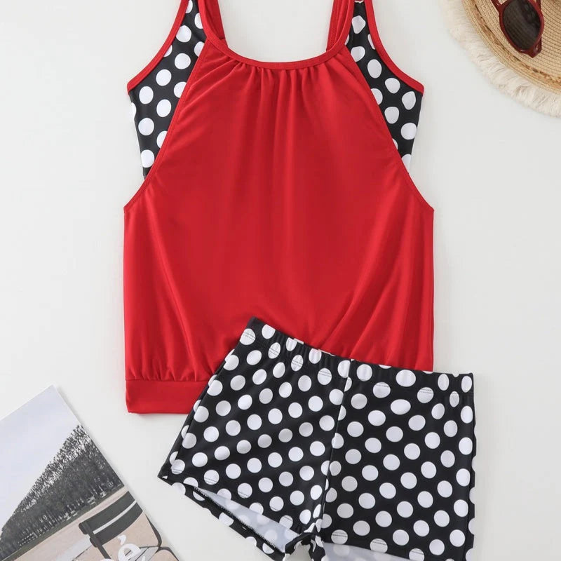 👙 Dvoudílné plavky color-block s puntíky – stylové & pohodlné 💖