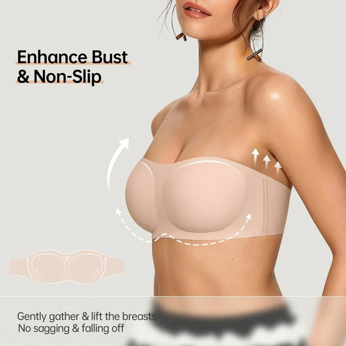 💞Dámské podprsenky bez ramínek, push-up bandeau podprsenky, neklouzavé bezkosticové podprsenky s výztuží, bezešvé pohodlné trubkové podprsenky