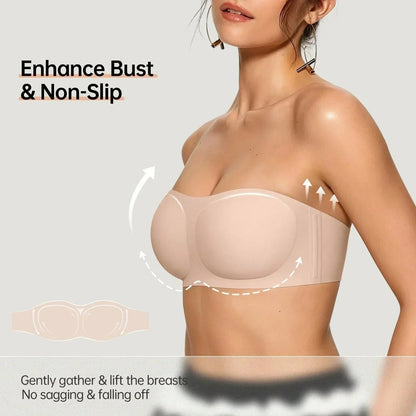 💞Dámské podprsenky bez ramínek, push-up bandeau podprsenky, neklouzavé bezkosticové podprsenky s výztuží, bezešvé pohodlné trubkové podprsenky