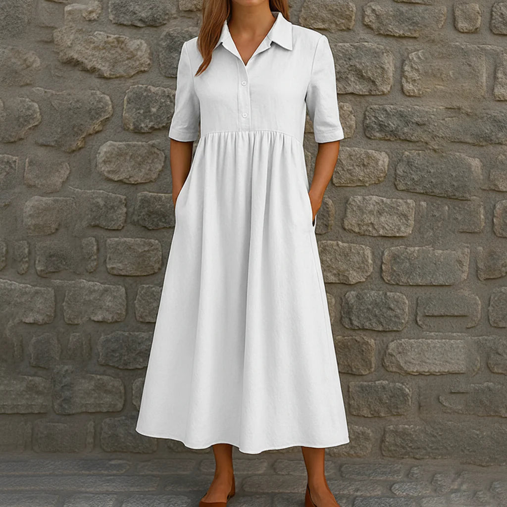 👗 Dámské ležérní midi šaty s empire pasem a košiličkovým stylem