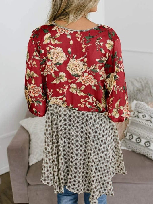 🌸Dámský kardigan s květinovým vzorem, volánkovými rukávy a vázáním vpředu – vzdušné, volné svršky v boho stylu