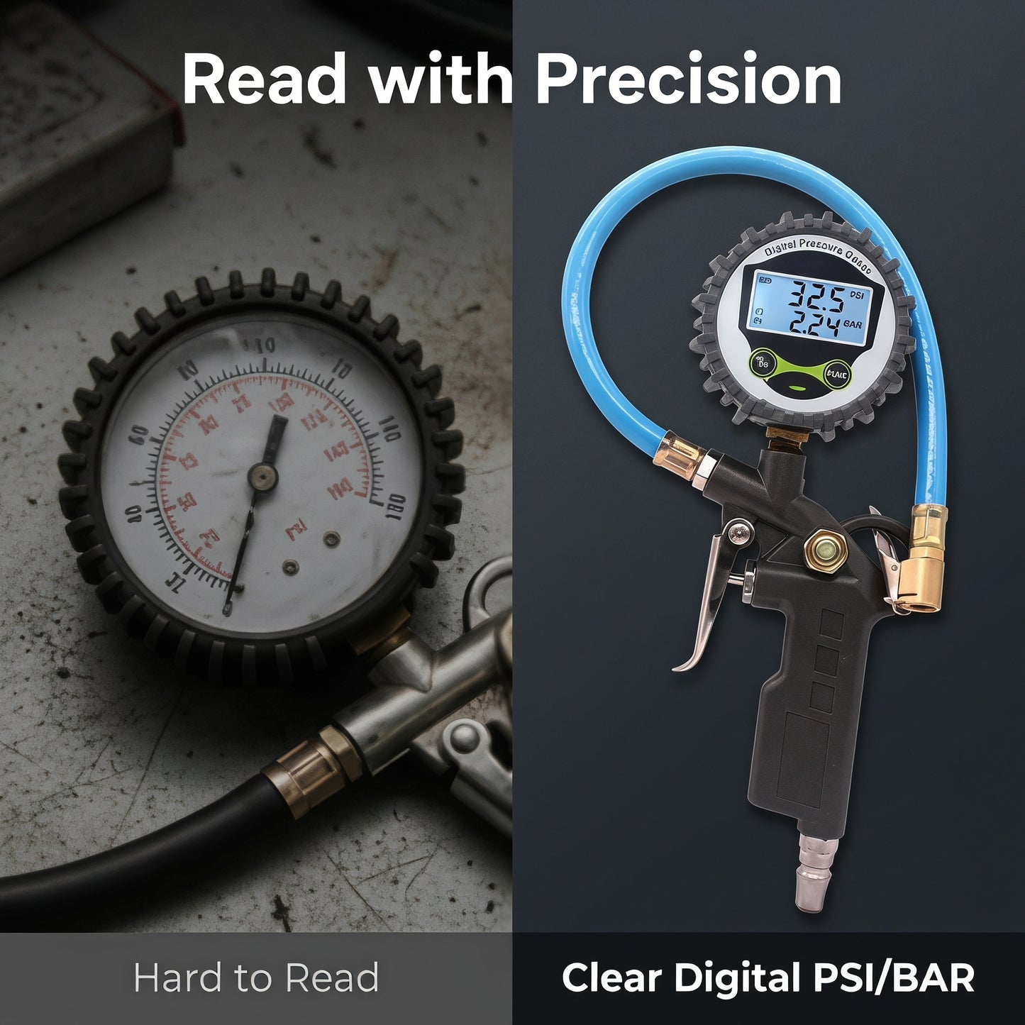 👨‍🔧🛠️ Digitální měřič tlaku v pneumatikách s hadičkou – Přesná kontrola a bezpečná jízda 🚗✨