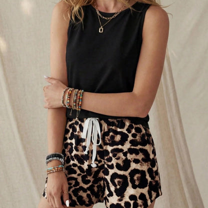 😍 Dámská Souprava Tílko a Šortky Leopard – pohodlné & sexy noční prádlo! 🐾